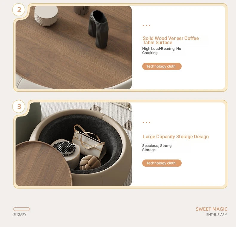 Modern Multi-Layer Board Tea Table with Synthetic Leather Finish - Stylish and Functional Centerpiece for Your Living Room hsms-4909