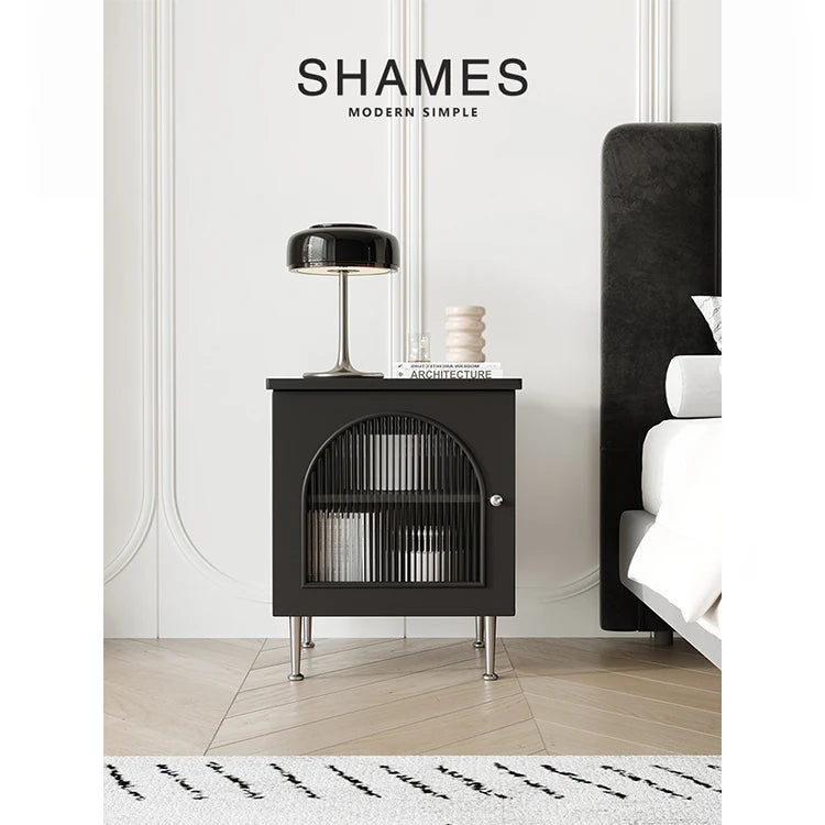 Modern Multi-Layer Board Bedside Cupboard with Stainless Glass - Stylish Storage Solution for Your Bedroom hsms-4910