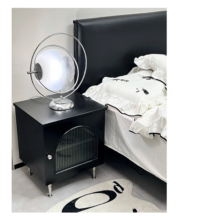 Modern Multi-Layer Board Bedside Cupboard with Stainless Glass - Stylish Storage Solution for Your Bedroom hsms-4910
