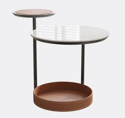 Stylish Ceramic Sintered Stone Tea Table with Synthetic Leather Base – Modern Accent Furniture for Living Room and Home Decor hsms-4911