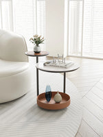 Stylish Ceramic Sintered Stone Tea Table with Synthetic Leather Base – Modern Accent Furniture for Living Room and Home Decor hsms-4911
