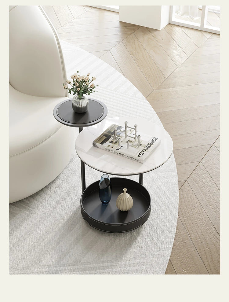 Stylish Ceramic Sintered Stone Tea Table with Synthetic Leather Base – Modern Accent Furniture for Living Room and Home Decor hsms-4911