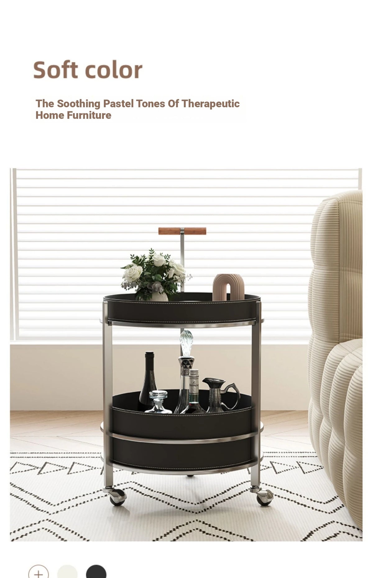 Stylish Solid Wood & Stainless Steel Bar Cart with Synthetic Leather Trim – Perfect for Entertaining and Home Decor hsms-4916