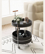 Stylish Solid Wood & Stainless Steel Bar Cart with Synthetic Leather Trim – Perfect for Entertaining and Home Decor hsms-4916