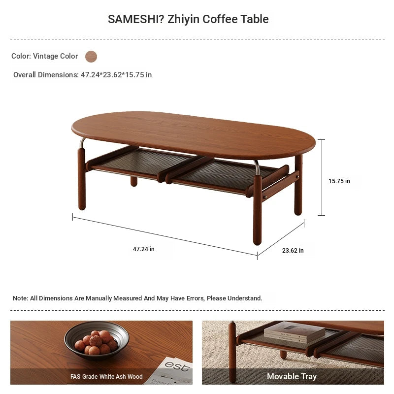 Stylish Ash Wood and Stainless Steel Tea Table with Glass Top - Modern Oval Design for Living Room hsms-4918