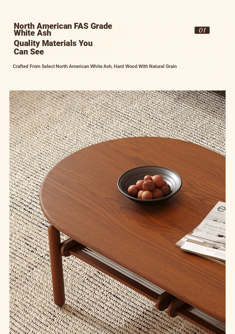 Stylish Ash Wood and Stainless Steel Tea Table with Glass Top - Modern Oval Design for Living Room hsms-4918