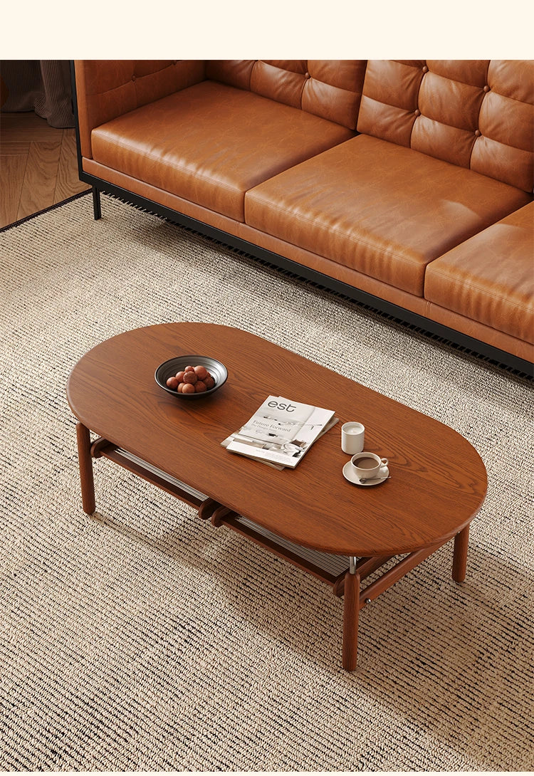 Stylish Ash Wood and Stainless Steel Tea Table with Glass Top - Modern Oval Design for Living Room hsms-4918