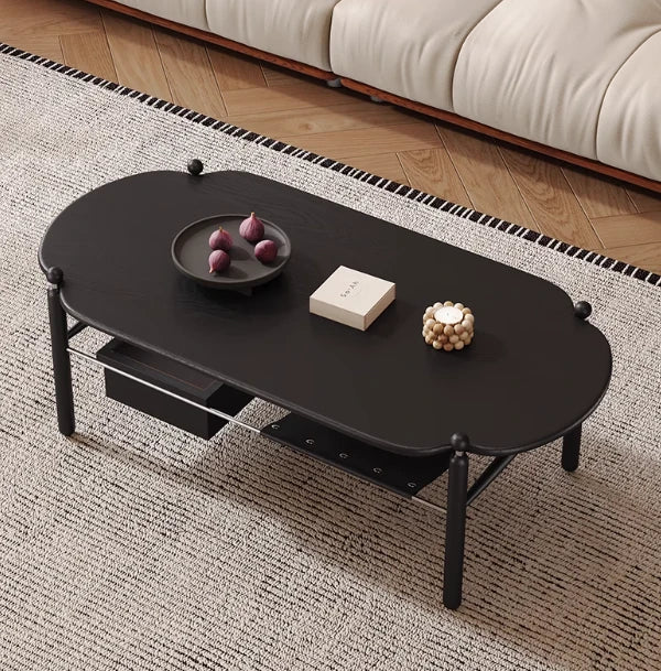 Stylish Black Ash Wood Coffee Table with Synthetic Leather Accents and Hidden Storage Space hsms-4919