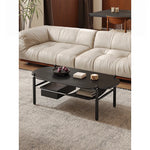 Stylish Black Ash Wood Coffee Table with Synthetic Leather Accents and Hidden Storage Space hsms-4919