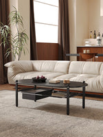 Stylish Black Ash Wood Coffee Table with Synthetic Leather Accents and Hidden Storage Space hsms-4919
