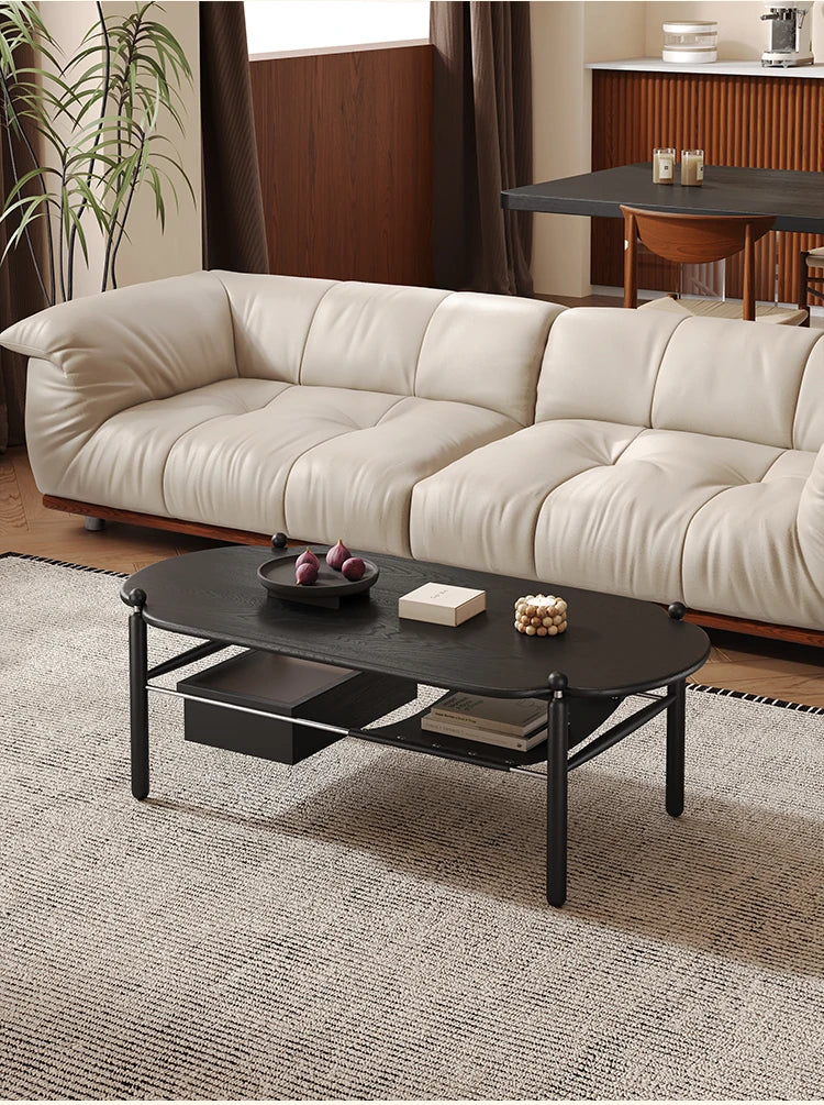 Stylish Black Ash Wood Coffee Table with Synthetic Leather Accents and Hidden Storage Space hsms-4919