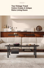 Stylish Black Ash Wood Coffee Table with Synthetic Leather Accents and Hidden Storage Space hsms-4919