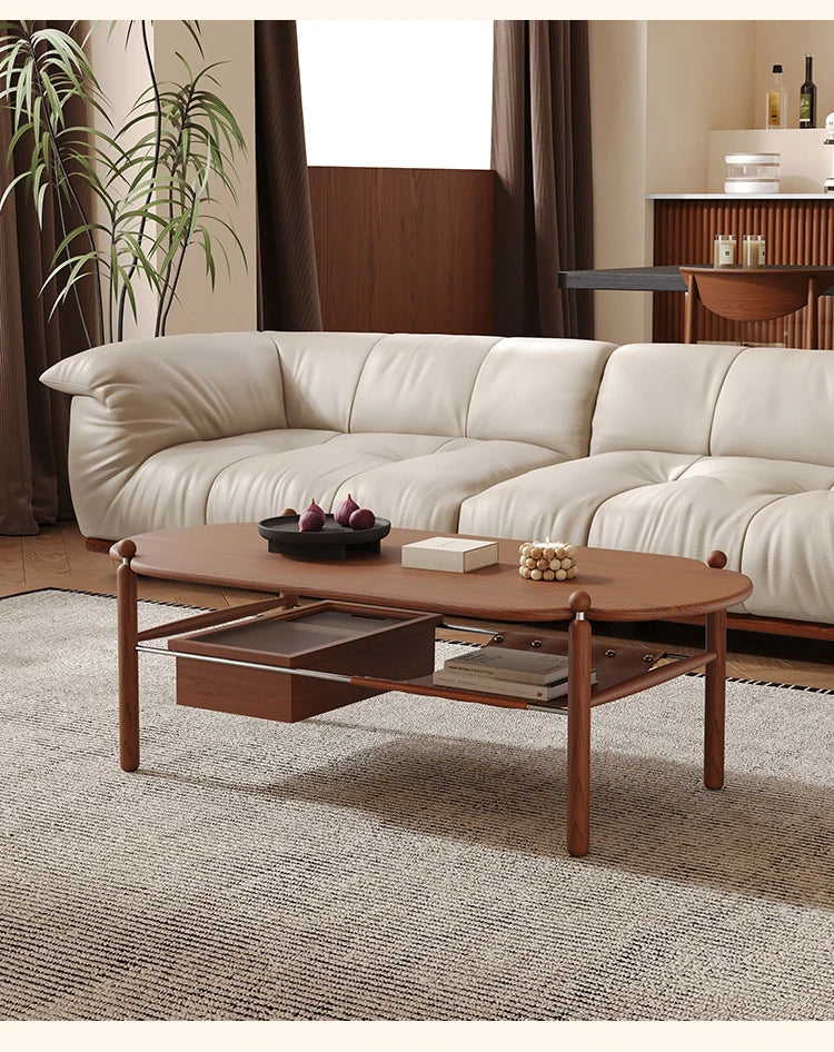 Stylish Black Ash Wood Coffee Table with Synthetic Leather Accents and Hidden Storage Space hsms-4919