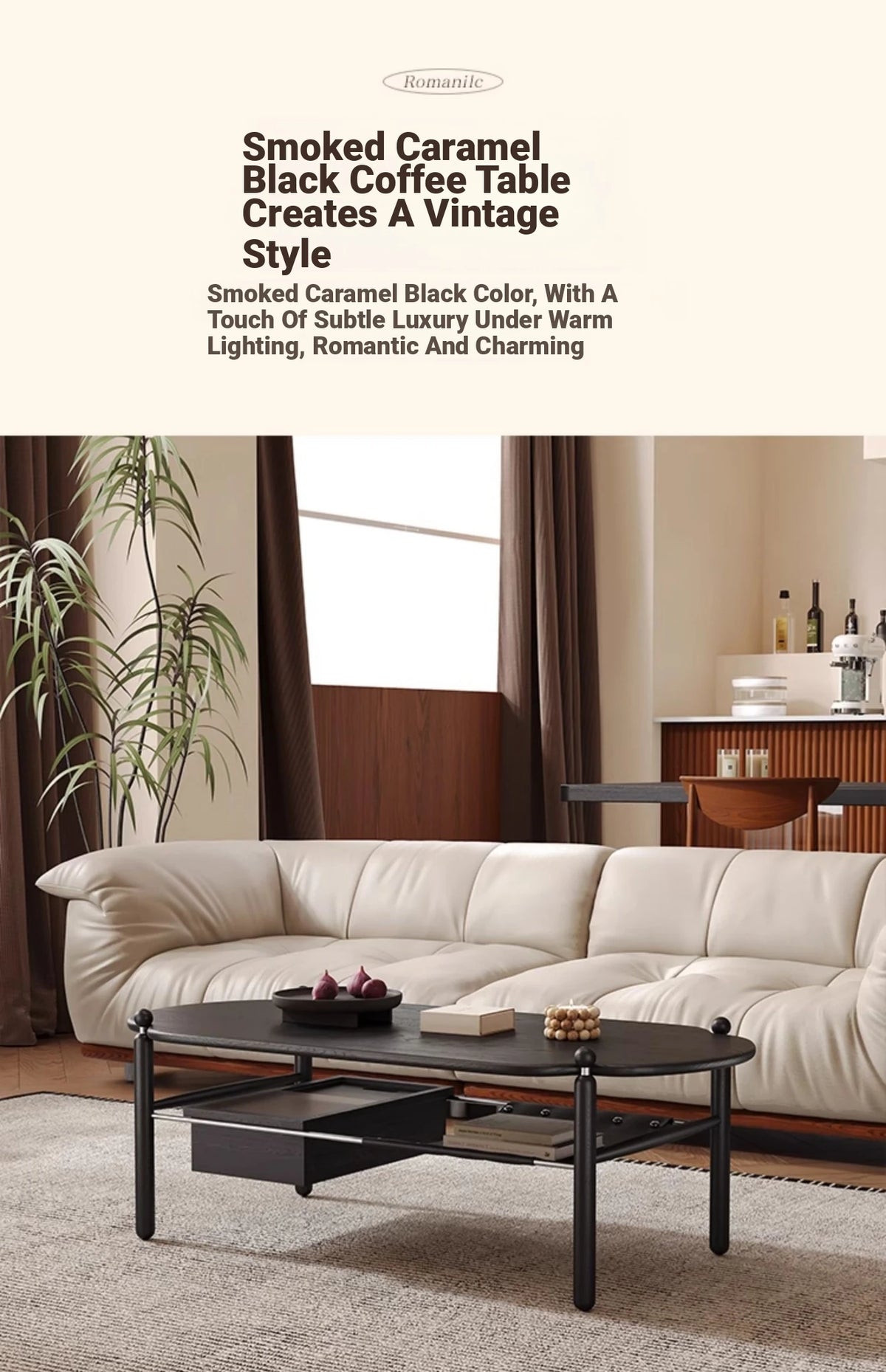 Stylish Black Ash Wood Coffee Table with Synthetic Leather Accents and Hidden Storage Space hsms-4919
