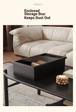 Stylish Black Ash Wood Coffee Table with Synthetic Leather Accents and Hidden Storage Space hsms-4919