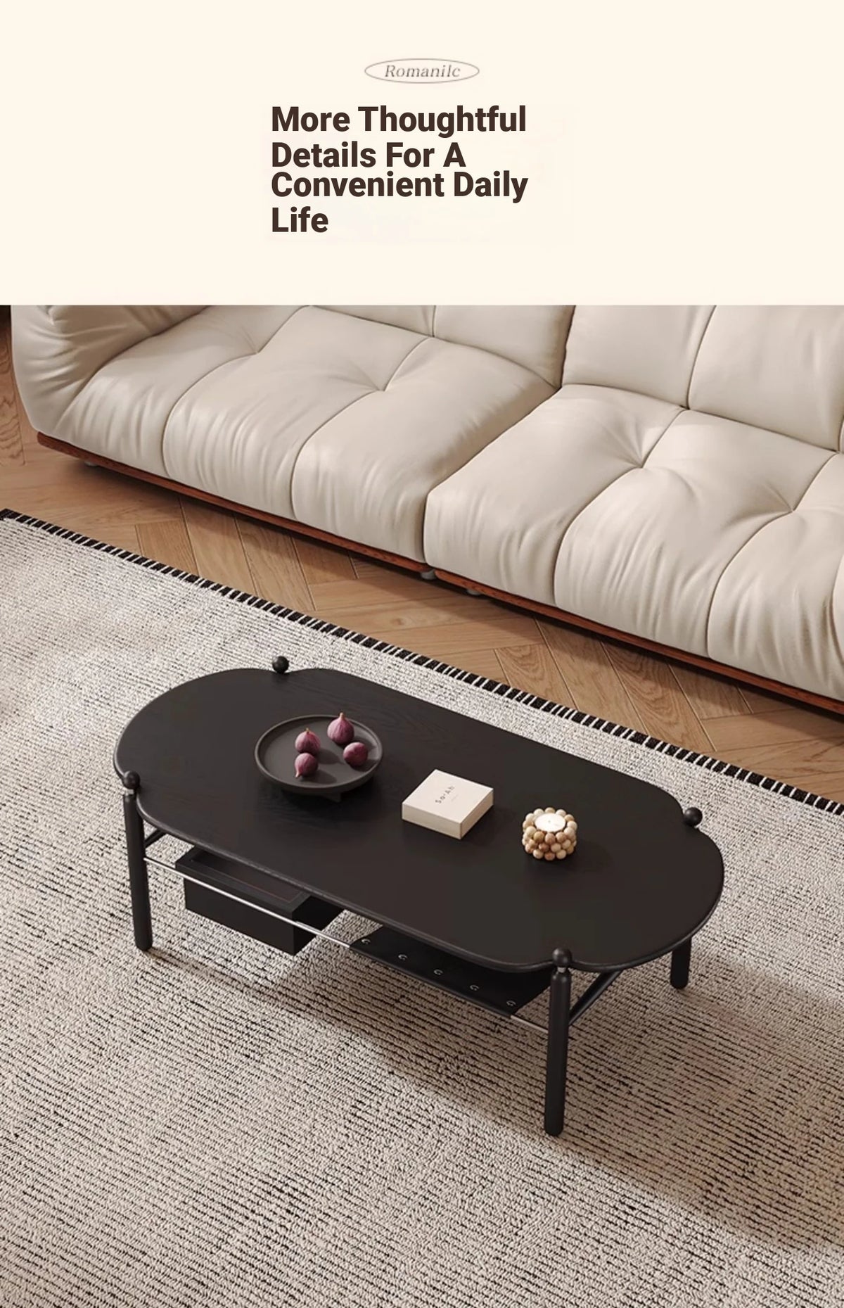 Stylish Black Ash Wood Coffee Table with Synthetic Leather Accents and Hidden Storage Space hsms-4919