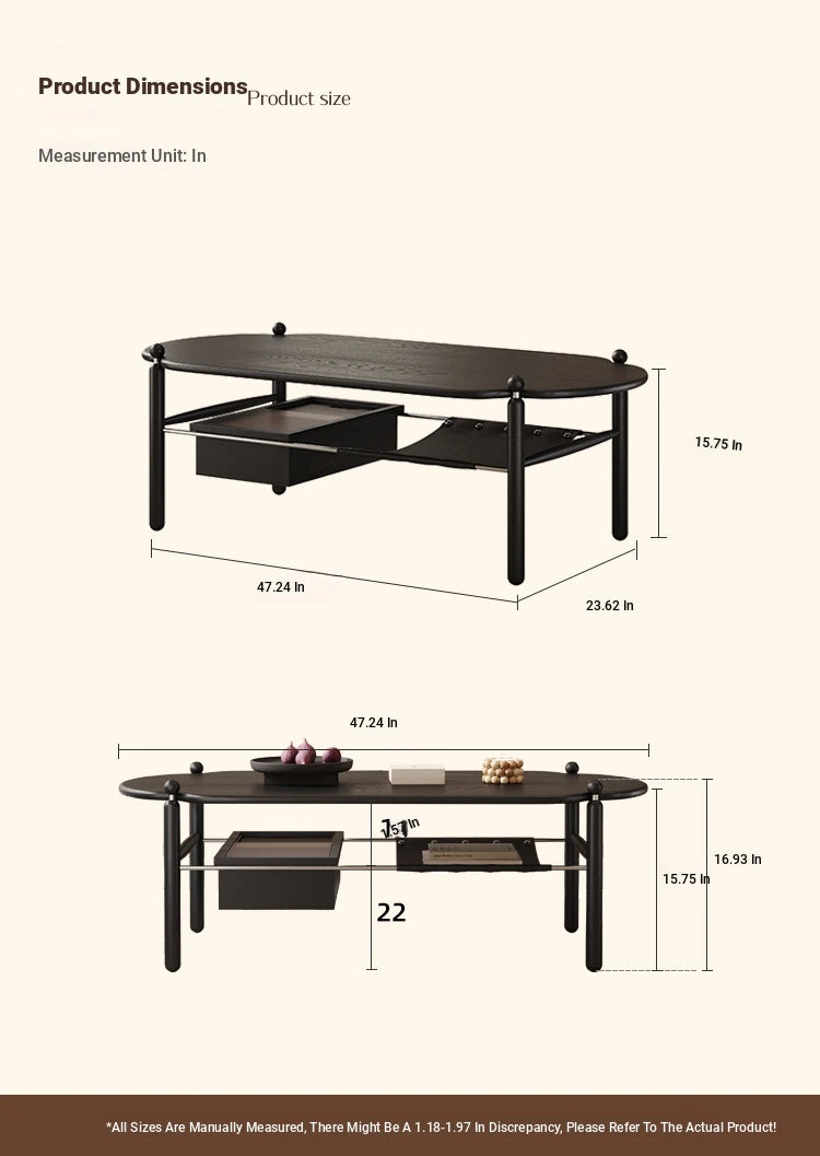 Stylish Black Ash Wood Coffee Table with Synthetic Leather Accents and Hidden Storage Space hsms-4919