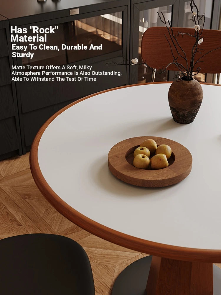 Elegant Round Solid Wood Dining Table with Ceramic Sintered Stone Top - Modern Home Furniture hsms-4920