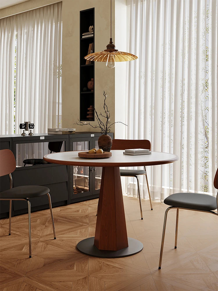 Elegant Round Solid Wood Dining Table with Ceramic Sintered Stone Top - Modern Home Furniture hsms-4920