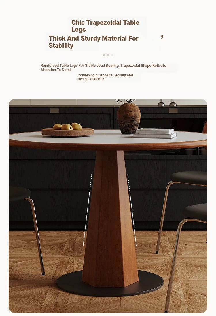 Elegant Round Solid Wood Dining Table with Ceramic Sintered Stone Top - Modern Home Furniture hsms-4920