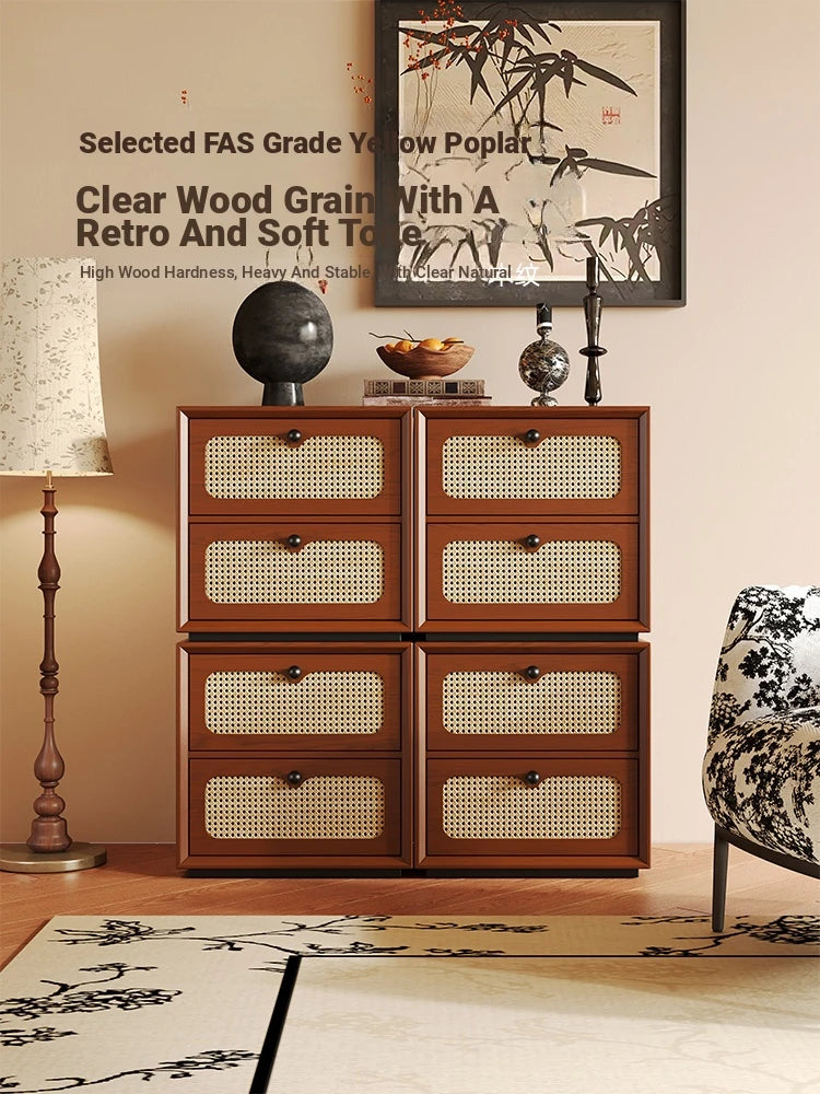 Solid Wood Ash Cabinet with Rattan Weaving - Stylish Storage Solution for Modern Interiors hsms-4922