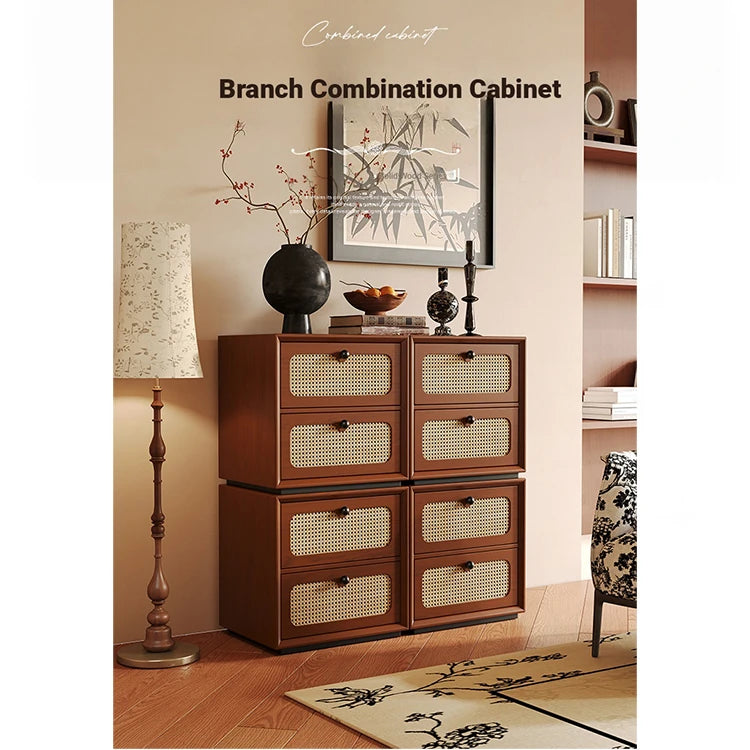 Solid Wood Ash Cabinet with Rattan Weaving - Stylish Storage Solution for Modern Interiors hsms-4922