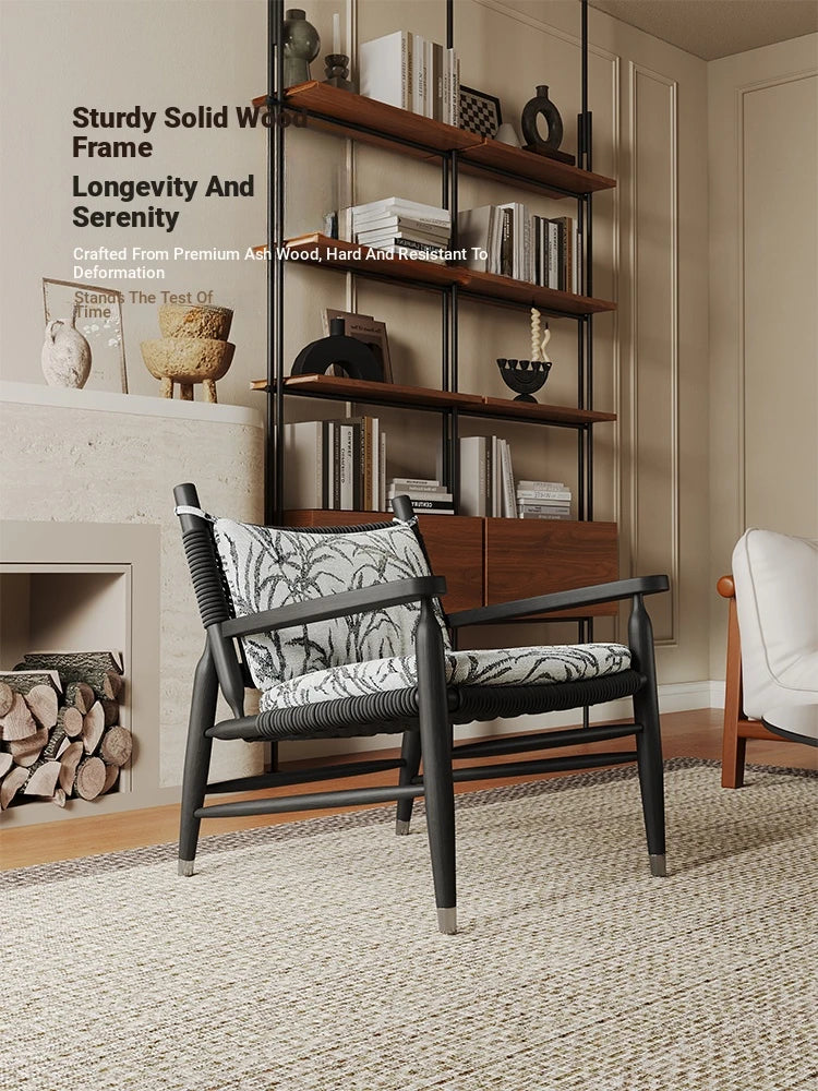 Stylish Ash Wood Accent Chair with Cowhide Leather Cushion - Perfect for Modern Living Rooms! hsms-4926