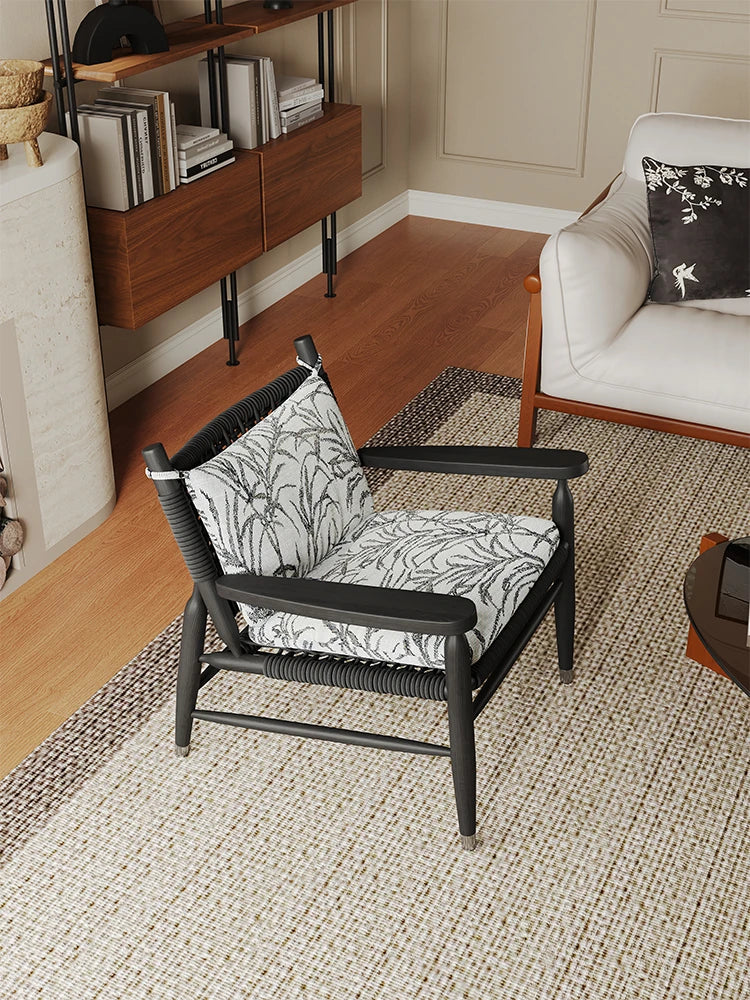 Stylish Ash Wood Accent Chair with Cowhide Leather Cushion - Perfect for Modern Living Rooms! hsms-4926