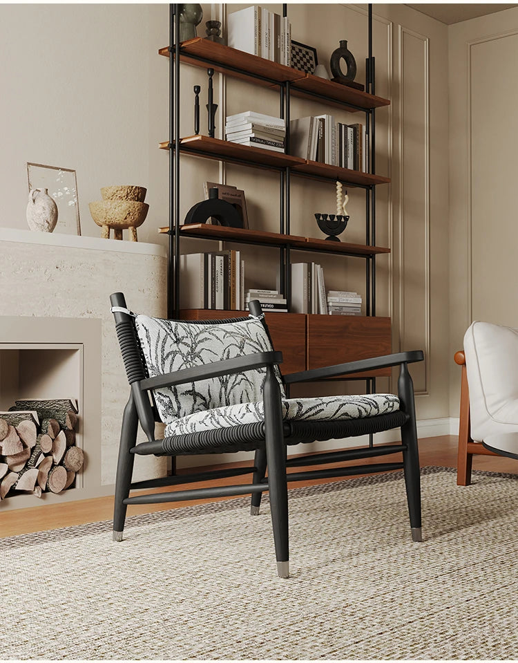 Stylish Ash Wood Accent Chair with Cowhide Leather Cushion - Perfect for Modern Living Rooms! hsms-4926
