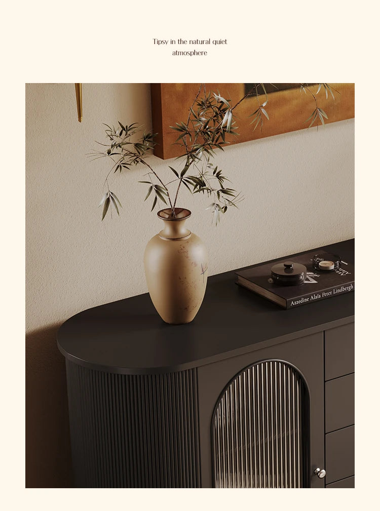 Elegant Solid Wood Cabinet with Glass and Ceramic Accents – Modern Storage Solution for Stylish Interiors hsms-4927