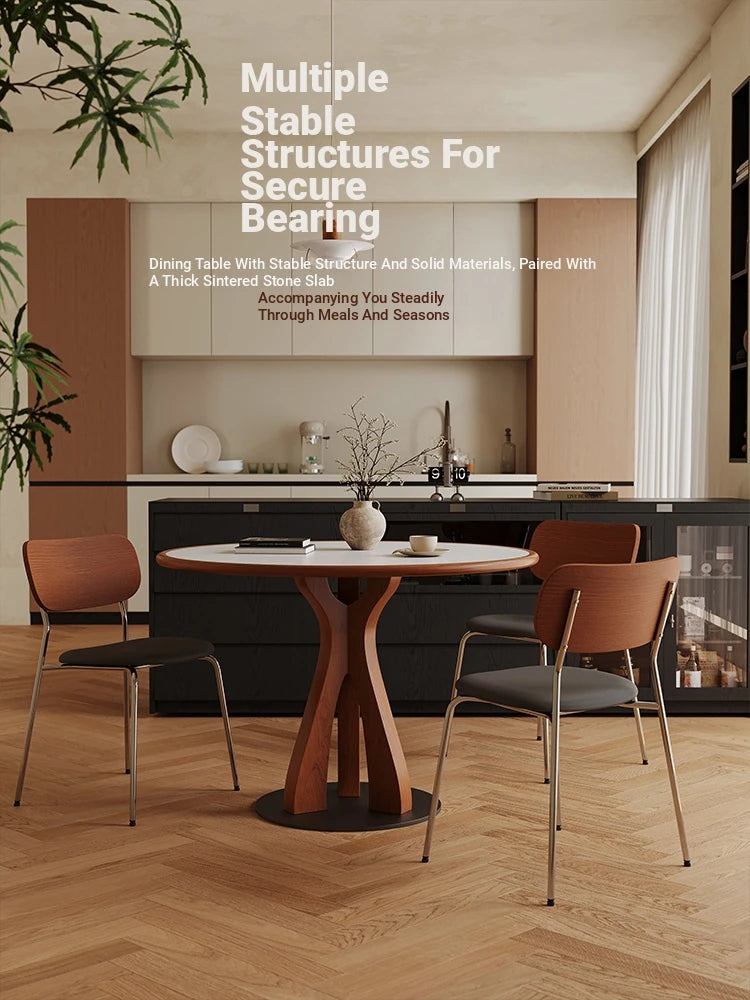 Stylish Solid Wood and Ceramic Sintered Stone Round Dining Table for Modern Interiors hsms-4929