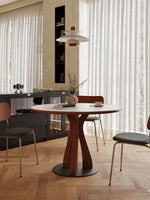 Stylish Solid Wood and Ceramic Sintered Stone Round Dining Table for Modern Interiors hsms-4929