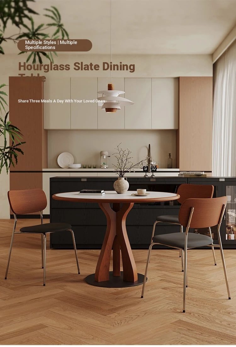 Stylish Solid Wood and Ceramic Sintered Stone Round Dining Table for Modern Interiors hsms-4929