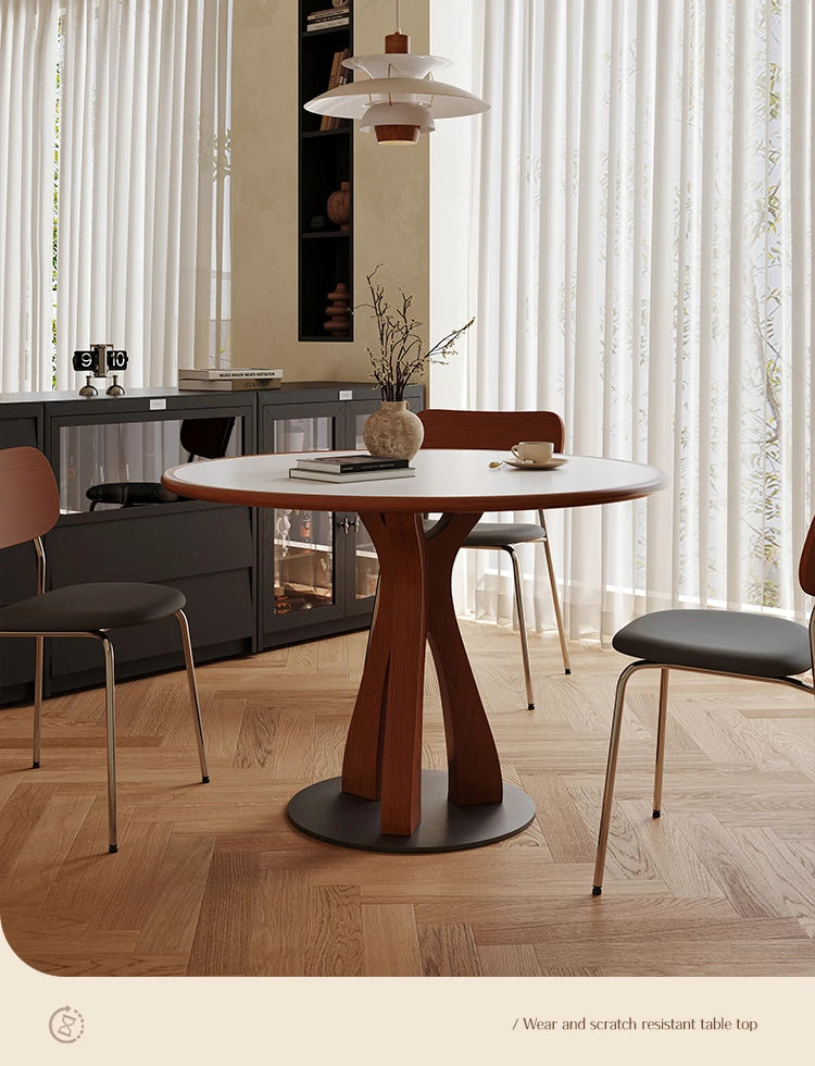 Stylish Solid Wood and Ceramic Sintered Stone Round Dining Table for Modern Interiors hsms-4929