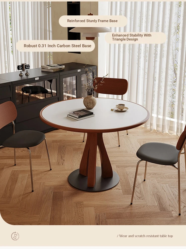 Stylish Solid Wood and Ceramic Sintered Stone Round Dining Table for Modern Interiors hsms-4929