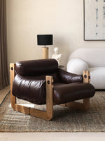 Stylish Ash Wood Armchair with Down Stuffing, Premium Cowhide Leather, and Synthetic Leather Upholstery for Modern Living Spaces hsms-4931