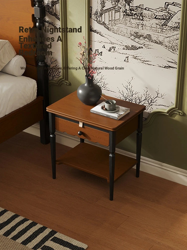 Elegant Solid Wood Bedside Cupboard with Storage Drawer and Bottom Shelf – Perfect for Bedroom Decor hsms-4932