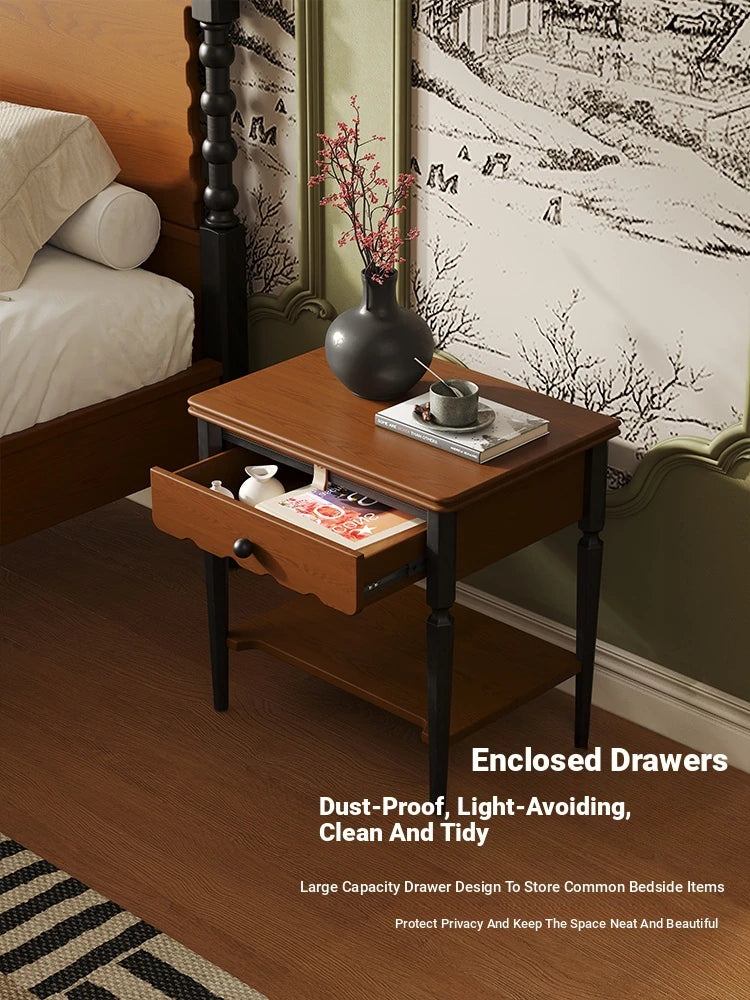 Elegant Solid Wood Bedside Cupboard with Storage Drawer and Bottom Shelf – Perfect for Bedroom Decor hsms-4932