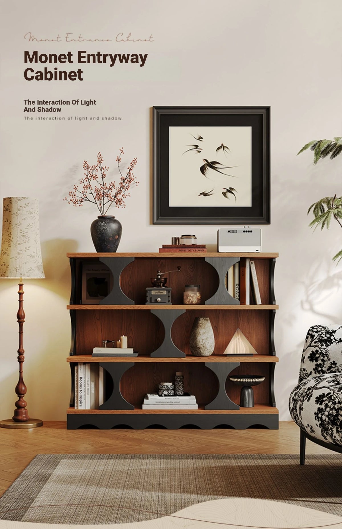 Stylish Multi-Layer Board Cabinet Bookcase - Modern Design with Unique Curved Shelves for Living Room & Home Decor hsms-4933