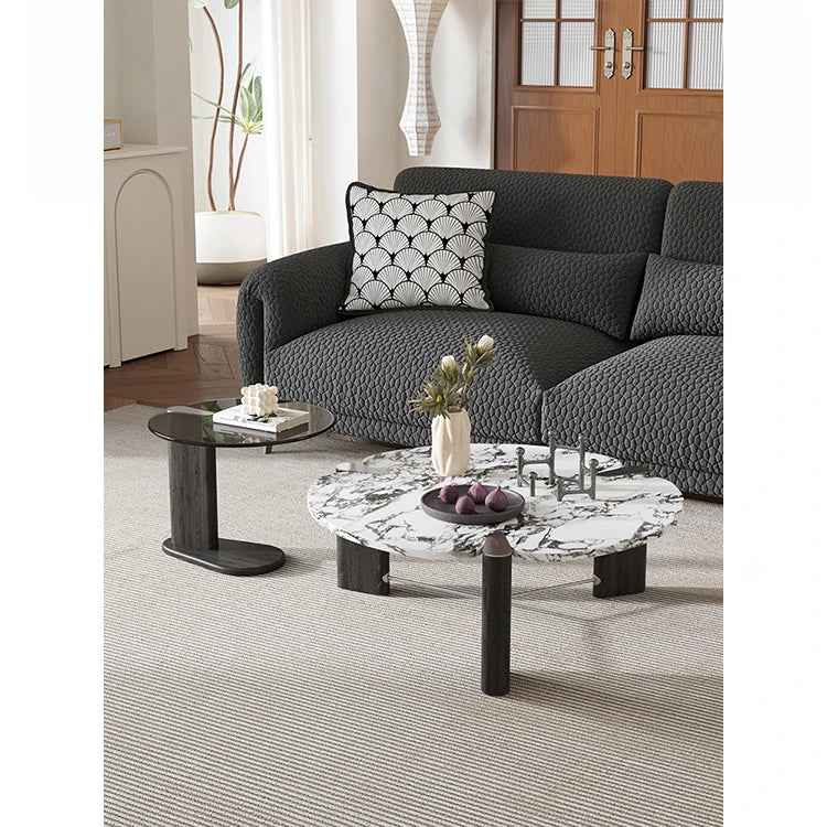 Elegant Ash Wood and Marble Coffee Table with Tempered Glass - Modern Living Room Accent hsms-4936