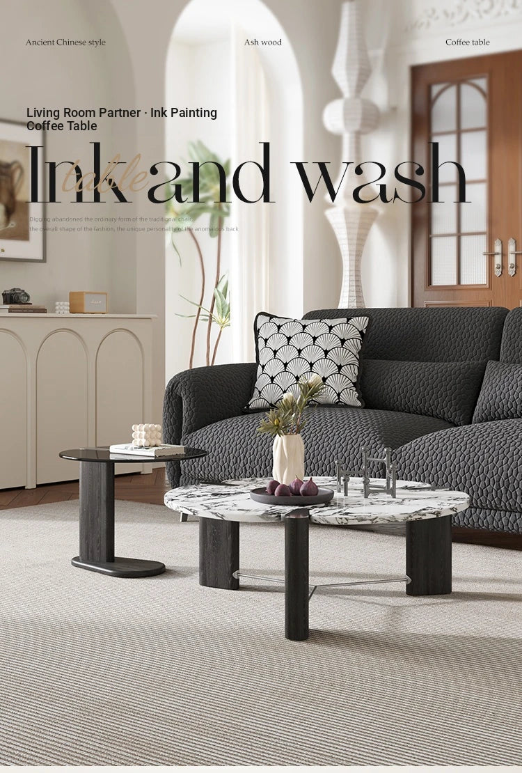 Elegant Ash Wood and Marble Coffee Table with Tempered Glass - Modern Living Room Accent hsms-4936