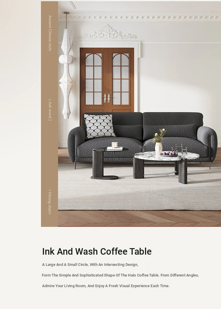Elegant Ash Wood and Marble Coffee Table with Tempered Glass - Modern Living Room Accent hsms-4936