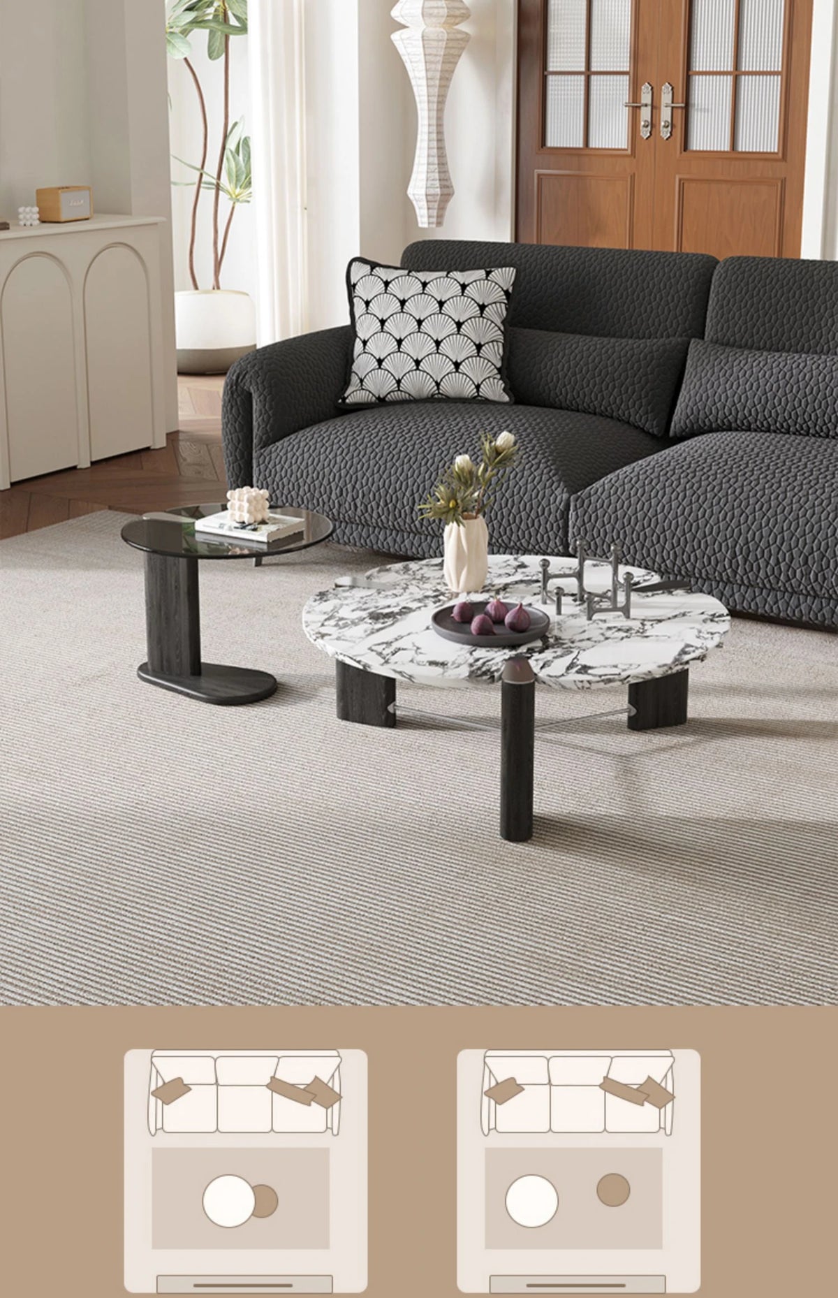Elegant Ash Wood and Marble Coffee Table with Tempered Glass - Modern Living Room Accent hsms-4936