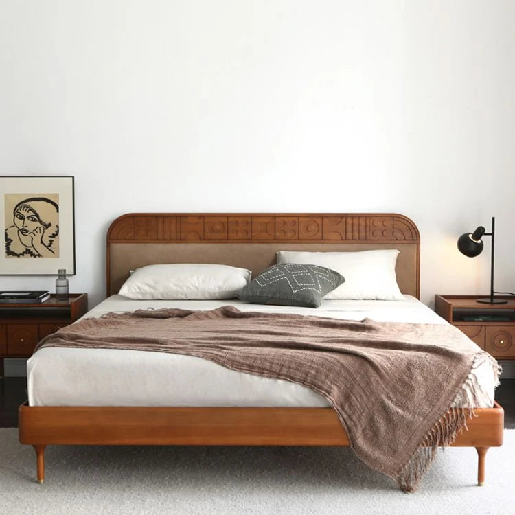 Elegant Solid Wood Bed with Techno Fabric and Red Sandalwood Accents – Stylish Modern Furniture for Your Bedroom hsxz-2156