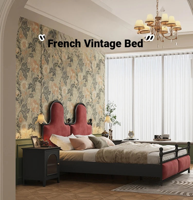 Elegant Ash Wood and Cherry Wood Upholstered Bed with Spacious Foam Mattress and Stylish Storage Drawers hsxz-2160