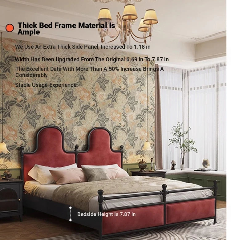 Elegant Ash Wood and Cherry Wood Upholstered Bed with Spacious Foam Mattress and Stylish Storage Drawers hsxz-2160