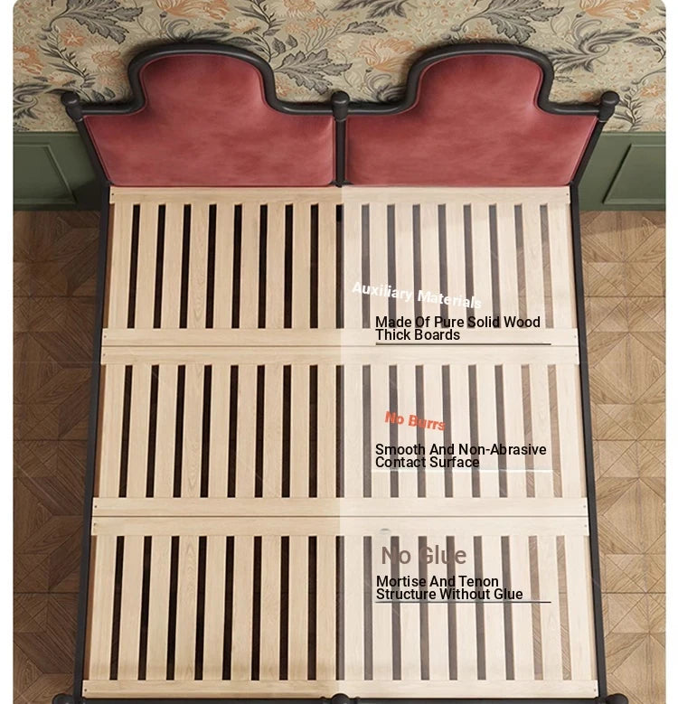 Elegant Ash Wood and Cherry Wood Upholstered Bed with Spacious Foam Mattress and Stylish Storage Drawers hsxz-2160