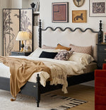 Elegant Red Oak Solid Wood Bed with Suede and Foam Comfort - Modern Multi-Layer Design for Stylish Bedrooms hsxz-2162