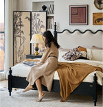 Elegant Red Oak Solid Wood Bed with Suede and Foam Comfort - Modern Multi-Layer Design for Stylish Bedrooms hsxz-2162