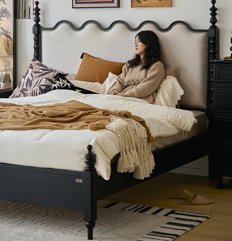 Elegant Red Oak Solid Wood Bed with Suede and Foam Comfort - Modern Multi-Layer Design for Stylish Bedrooms hsxz-2162